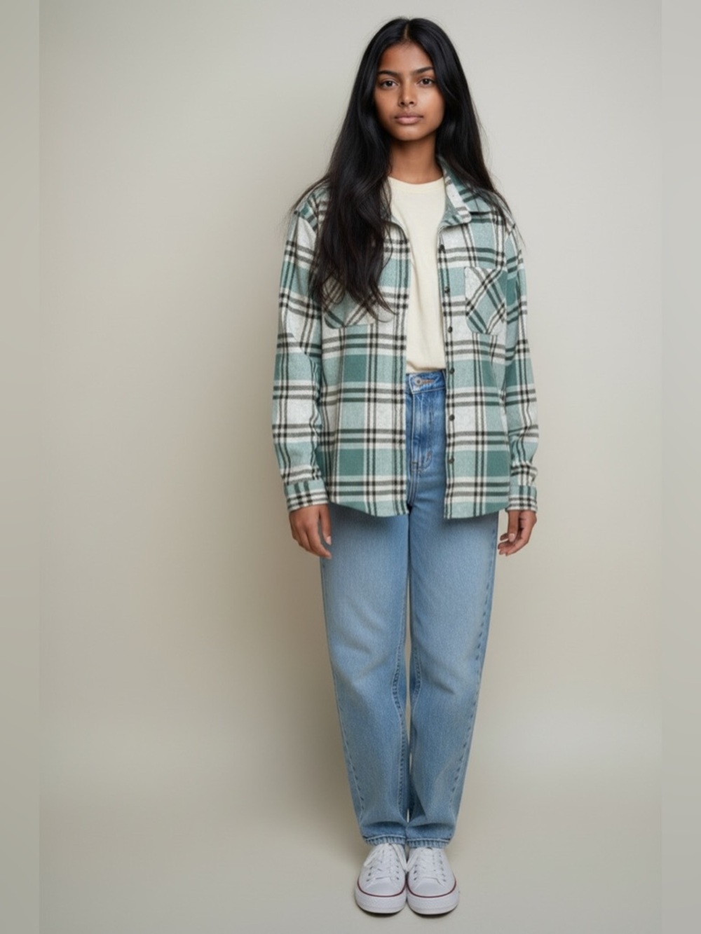 Beach Lunch Lounge Plaid Green Button Down Shirt